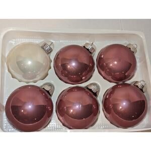 Vintage Christmas By The Krebs 5 Pink Rose Ornaments 1 Pearl White Glass Ball
